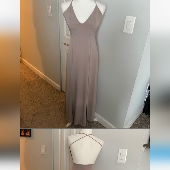 Taupe Floor Length Dress With 2 leg Slits Size M - Picture 6 of 8
